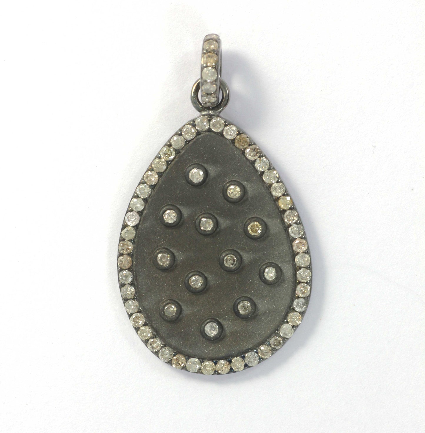 Pear Shape Diamond Pendant .925 Oxidized Sterling Silver Diamond Pendant