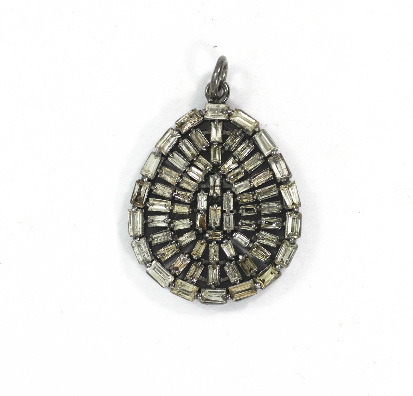 Pear Shape Diamond Pendant .925 Oxidized Sterling Silver Diamond Pendant, Genuine handmade pave diamond Pendant .