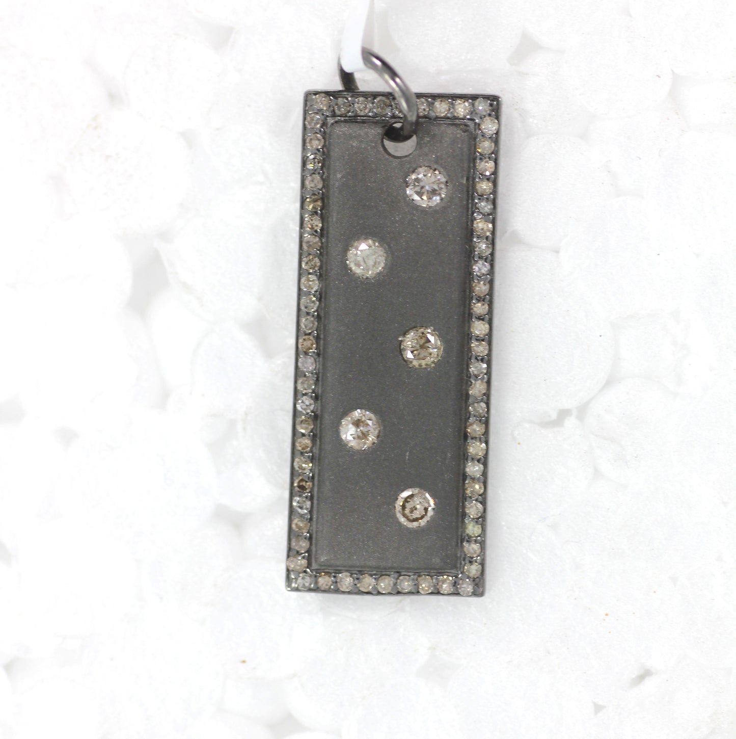 Rectangle Diamond Pendant .925 Oxidized Sterling Silver Diamond Pendant