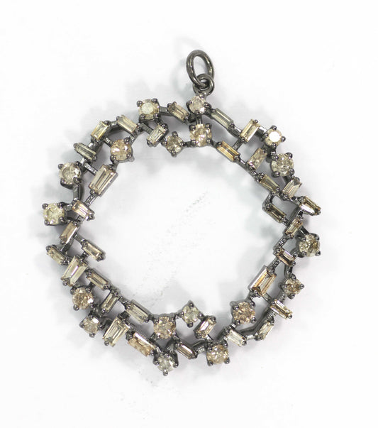 Round Silver Diamond Charm .925 Oxidized Sterling Silver Diamond Charms, Genuine handmade pave diamond Charm.
