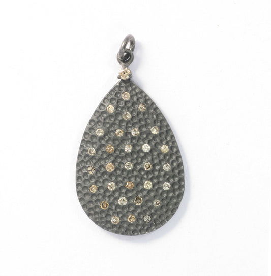 Pear Diamond Pendant .925 Oxidized Sterling Silver Diamond Pendant, Genuine handmade pave diamond Pendant Size Approx 1.12"(28x20 MM)