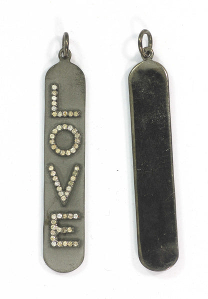 Love Diamond Charm .925 Oxidized Sterling Silver Diamond Charms, Genuine handmade pave diamond Charm .
