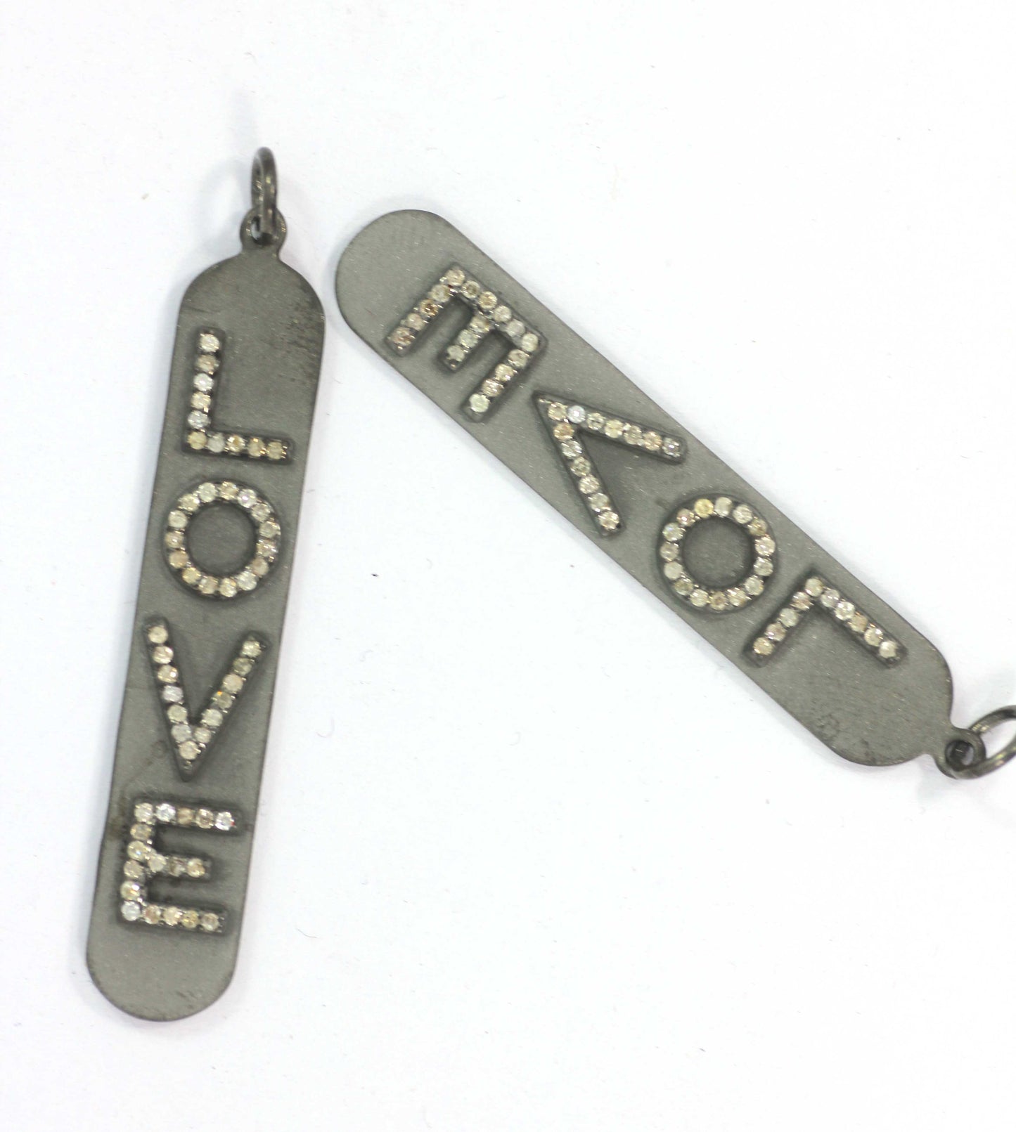 Love Diamond Charm .925 Oxidized Sterling Silver Diamond Charms, Genuine handmade pave diamond Charm .
