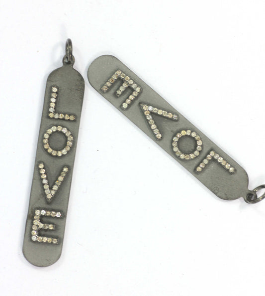 Love Diamond Charm .925 Oxidized Sterling Silver Diamond Charms, Genuine handmade pave diamond Charm .