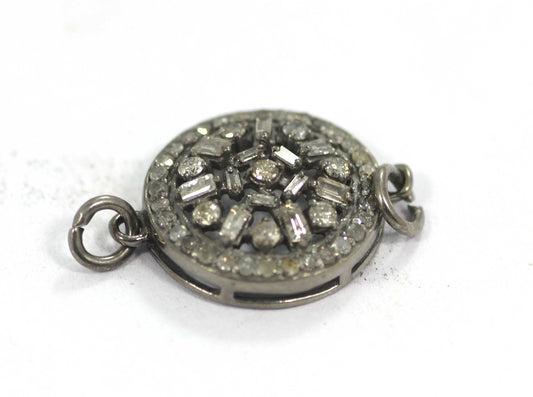 Round Shape Diamond Pendant .925 Oxidized Sterling Silver Diamond Pendant, Genuine handmade pave diamond Pendant.