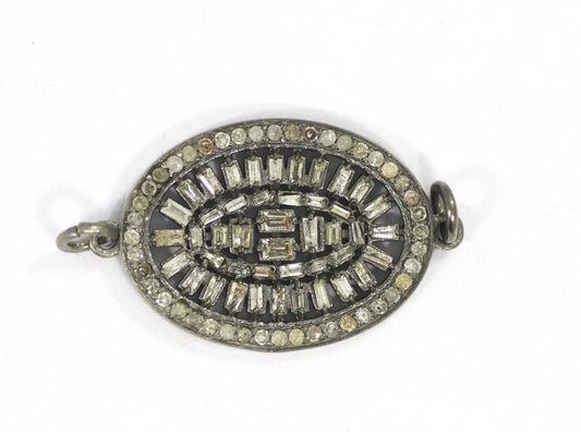 Oval Shape Diamond Pendant .925 Oxidized Sterling Silver Diamond Pendant, Genuine handmade pave diamond Pendant.