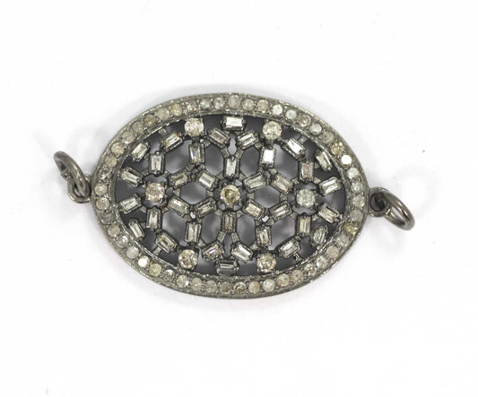 Oval Shape Diamond Pendant .925 Oxidized Sterling Silver Diamond Pendant, Genuine handmade pave diamond Pendant.