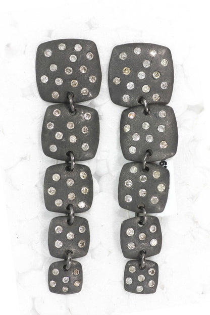 Silver Diamond Earring .925 Oxidized Sterling Silver Diamond Earring, Genuine handmade pave diamond Earring .
