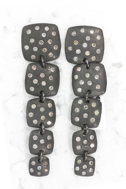 Silver Diamond Earring .925 Oxidized Sterling Silver Diamond Earring, Genuine handmade pave diamond Earring .