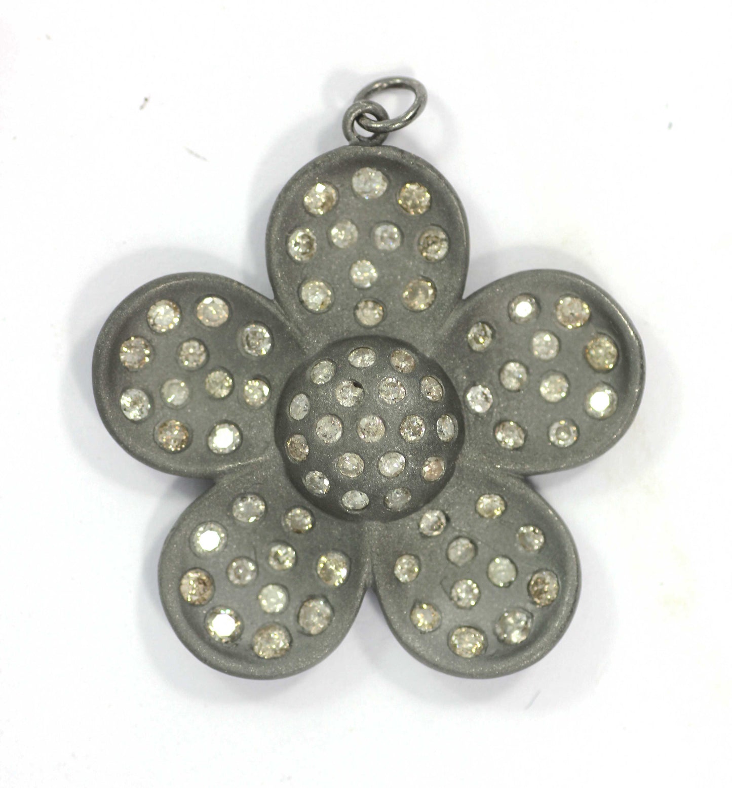 Flower Shape Diamond Pendant .925 Oxidized Sterling Silver Diamond Pendant, Genuine handmade pave diamond Pendant.