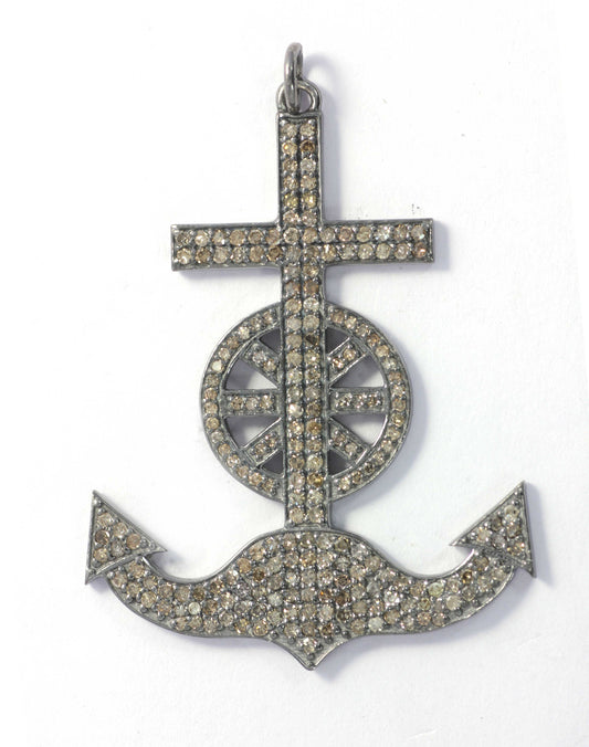 Anchor Shape Diamond Pendant .925 Oxidized Sterling Silver Diamond Pendant, Genuine handmade pave diamond Pendant.