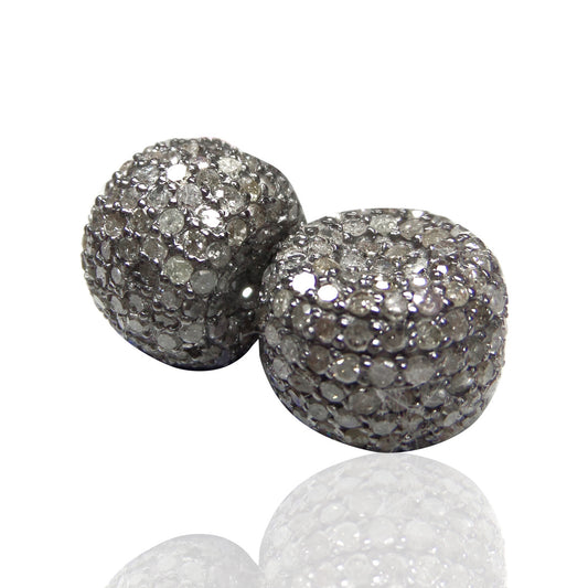 Roundel Pave Diamond Bead .925 Oxidized Sterling Silver Diamond Beads, Genuine handmade pave diamond Beads Size Approx 0.48"(9 x 12 MM)