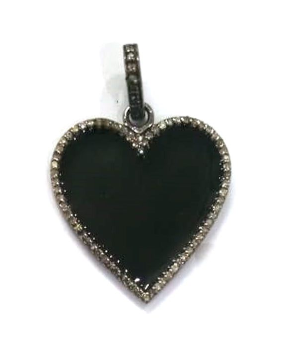 Enamel Heart Shape Diamond Pendant .925 Oxidized Sterling Silver Diamond Pendant, Genuine handmade pave diamond Charm Size 24 MM