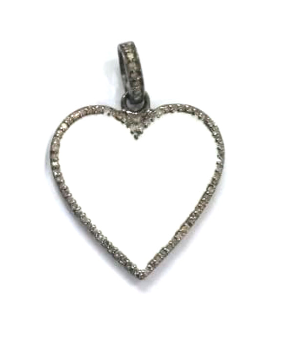 Enamel Heart Shape Diamond Pendant .925 Oxidized Sterling Silver Diamond Pendant, Genuine handmade pave diamond Charm Size 24 MM