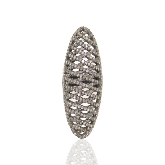 Pave Diamond Ring .925 Oxidized Sterling Silver Diamond Ring, Genuine handmade pave diamond Ring Size Approx 1.56"(39 MM)