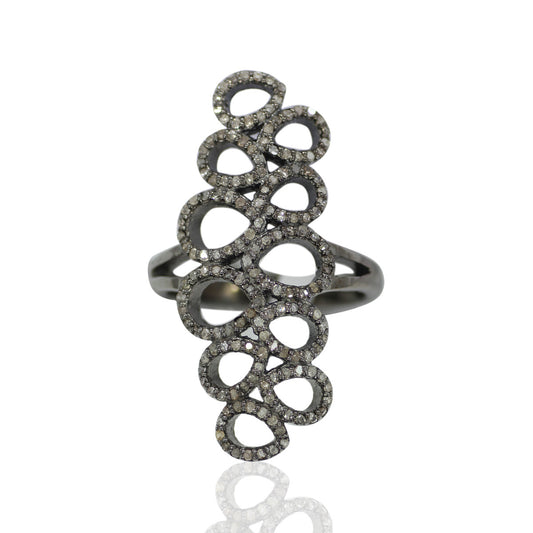 Pave Diamond Ring .925 Oxidized Sterling Silver Diamond Ring, Genuine handmade pave diamond Ring Size Approx 1.40"(35 X 15 MM)