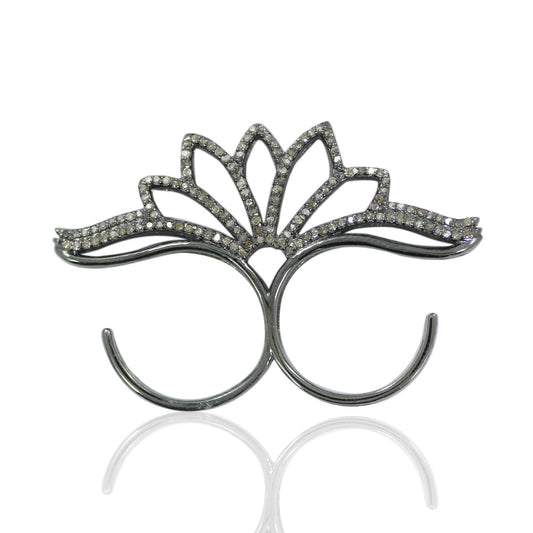 Pave Diamond Ring .925 Oxidized Sterling Silver Diamond Ring, Genuine handmade pave diamond Ring Size Approx 1.80"(45 X 13 MM)