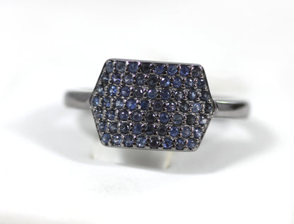 Diamond Hexagon Diamond Ring, Pave Diamond Ring, Pave Hexagon Ring, Approx 8 x 13mm. Sterling Silver