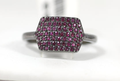 Diamond Hexagon Diamond Ring, Pave Diamond Ring, Pave Hexagon Ring, Approx 8 x 13mm. Sterling Silver