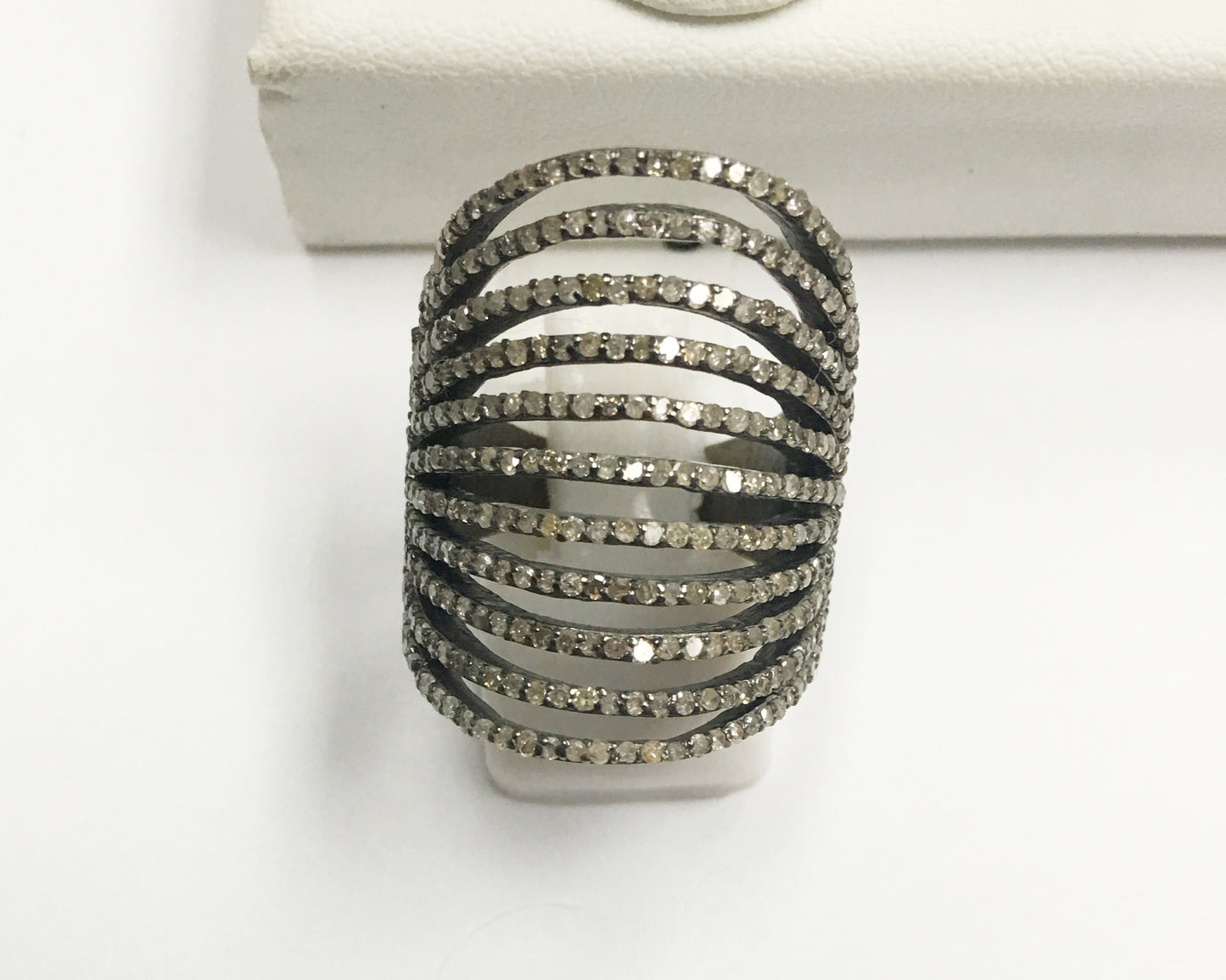 Multi Layred Diamond Ring,Pave Diamond Ring,Diamond Ring,Pave Ring, Statement Ring, Oxidized Silver