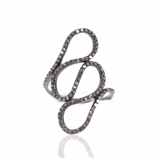 Pave Diamond Ring of Sterling Silver Studded with Natural Diamond Vintage Style Ring Jewellery
