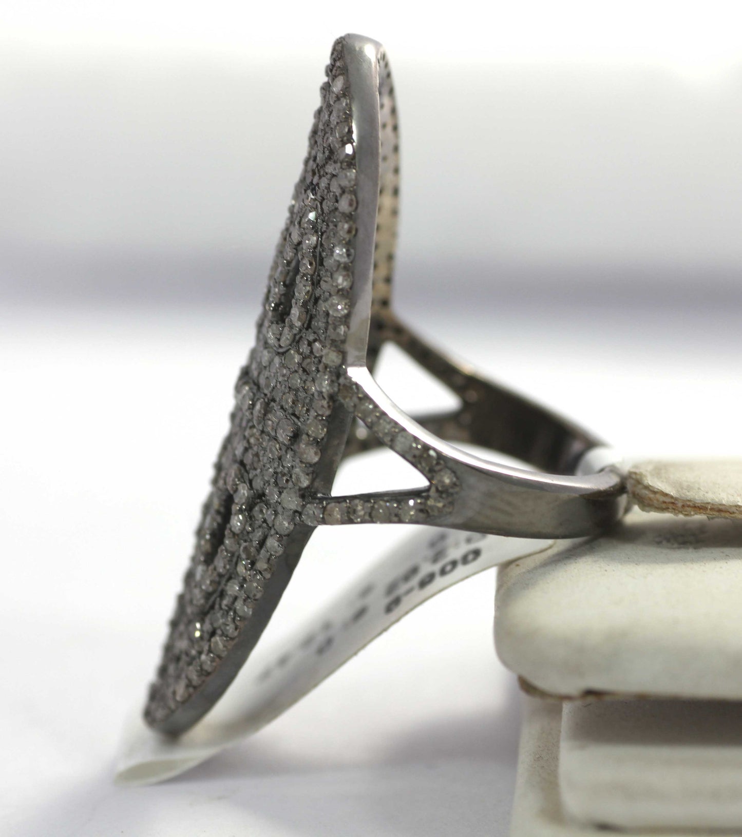 Oval Pave Diamond Ring .925 Oxidized Sterling Silver Diamond Ring, Genuine handmade pave diamond Ring.