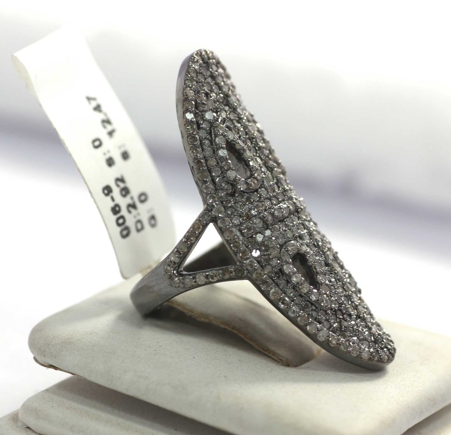 Oval Pave Diamond Ring .925 Oxidized Sterling Silver Diamond Ring, Genuine handmade pave diamond Ring.