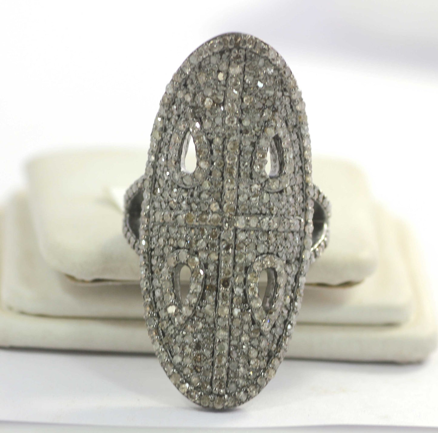 Oval Pave Diamond Ring .925 Oxidized Sterling Silver Diamond Ring, Genuine handmade pave diamond Ring.