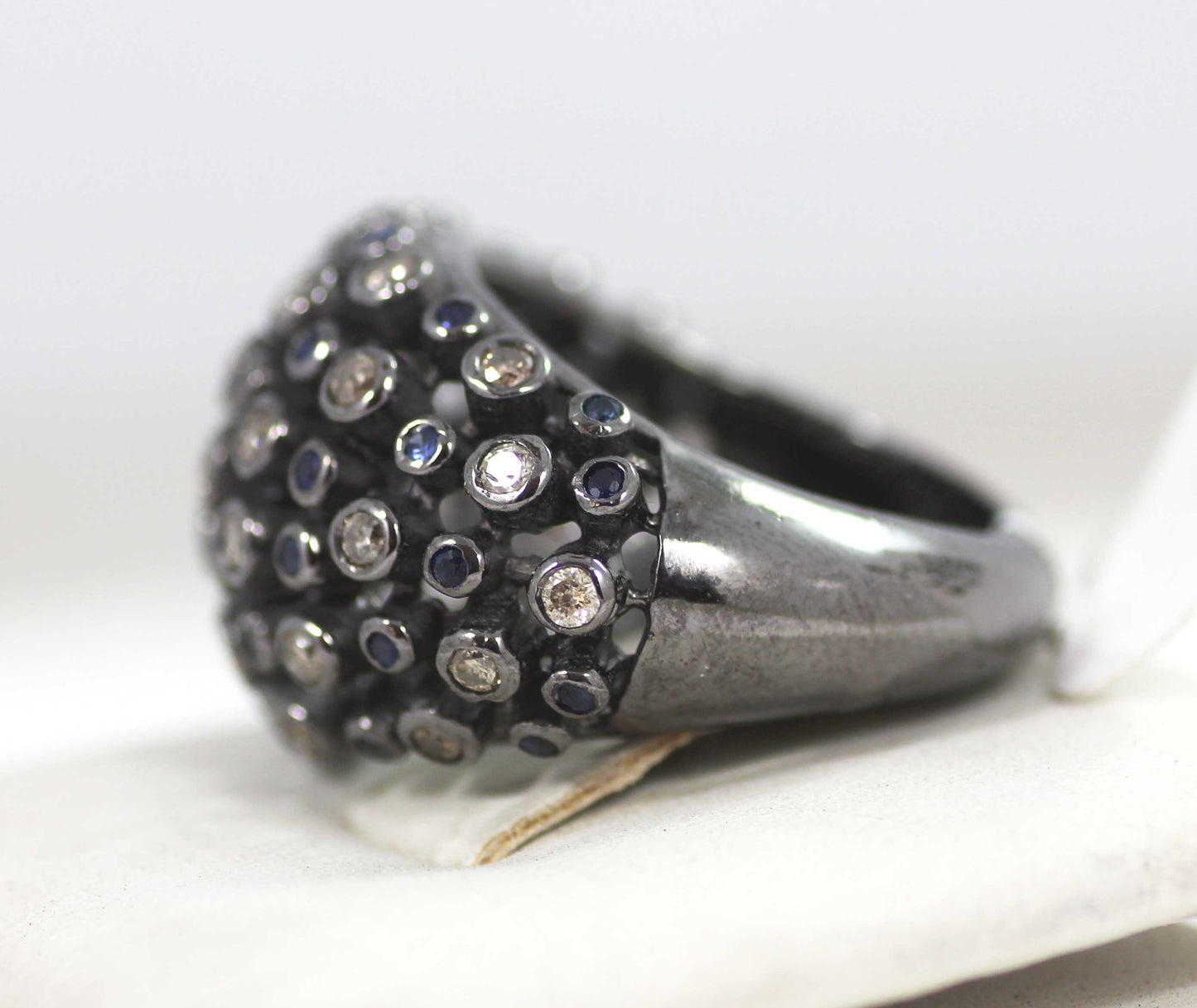 Silver Pave Diamond Ring .925 Oxidized Sterling Silver Diamond Ring, Genuine handmade pave diamond Ring