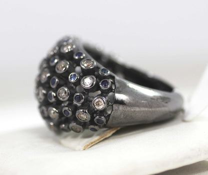 Silver Pave Diamond Ring .925 Oxidized Sterling Silver Diamond Ring, Genuine handmade pave diamond Ring
