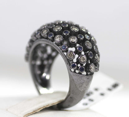 Silver Pave Diamond Ring .925 Oxidized Sterling Silver Diamond Ring, Genuine handmade pave diamond Ring
