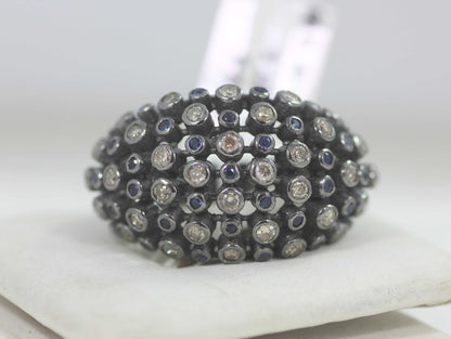 Silver Pave Diamond Ring .925 Oxidized Sterling Silver Diamond Ring, Genuine handmade pave diamond Ring