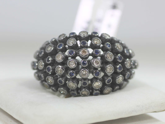 Silver Pave Diamond Ring .925 Oxidized Sterling Silver Diamond Ring, Genuine handmade pave diamond Ring
