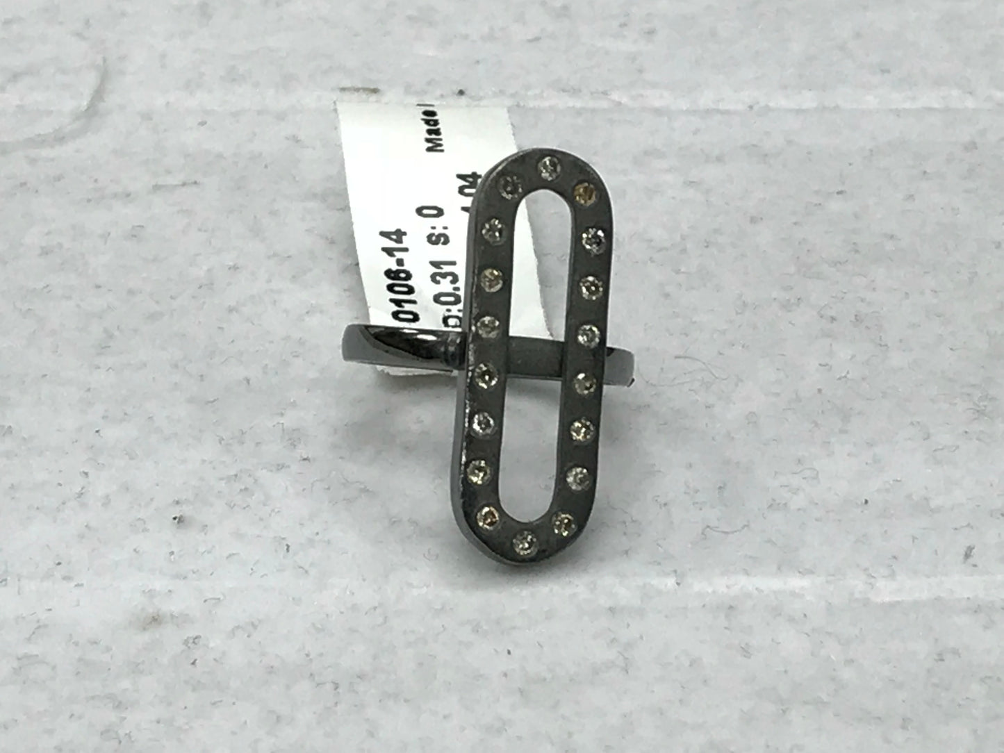 Curve Rectangle Silver Pave Diamond Ring