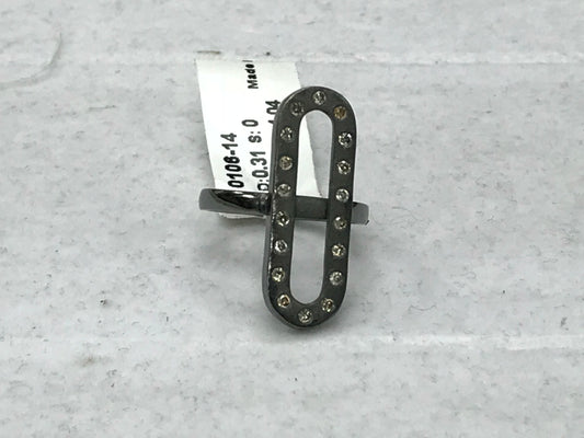 Curve Rectangle Silver Pave Diamond Ring