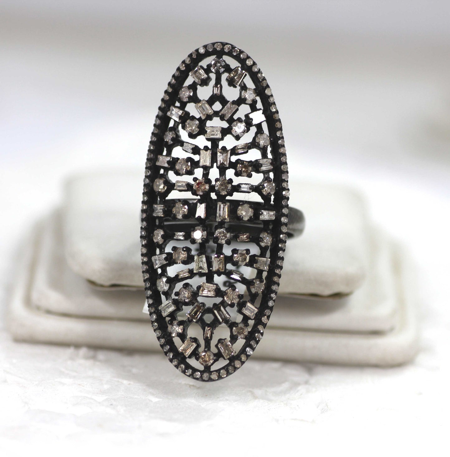 Oval Shape Silver Pave Diamond Ring .925 Oxidized Sterling Silver Diamond Ring, Genuine handmade pave diamond Ring