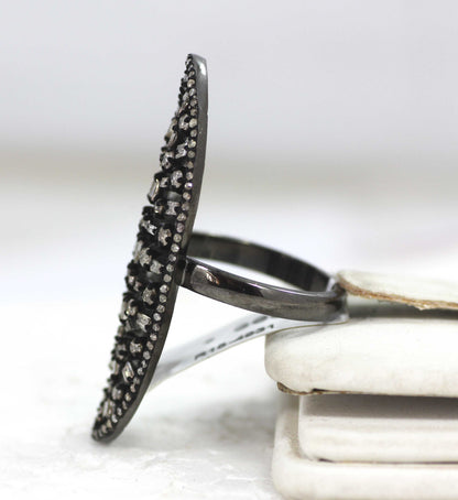 Oval Shape Silver Pave Diamond Ring .925 Oxidized Sterling Silver Diamond Ring, Genuine handmade pave diamond Ring