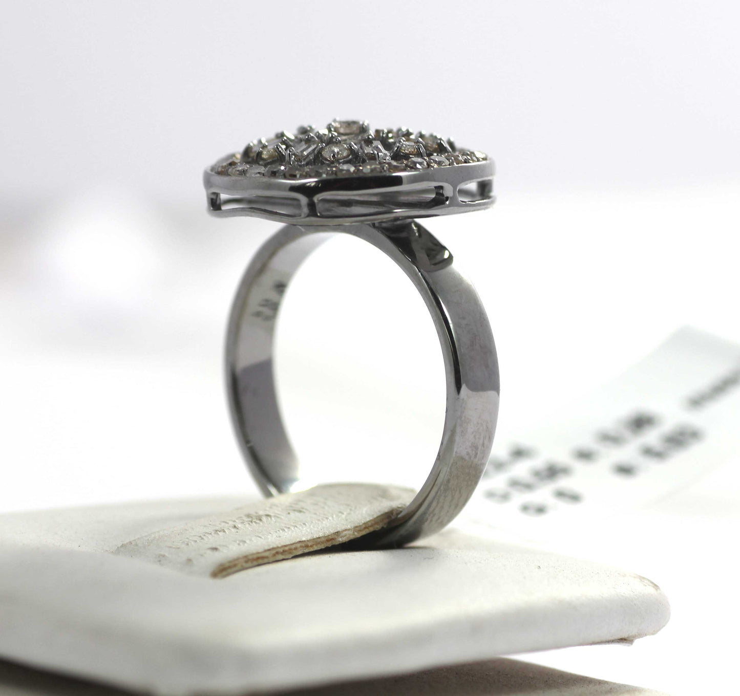 Round Shape Diamond Ring .925 Oxidized Sterling Silver Diamond Ring, Genuine handmade pave diamond Ring