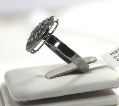 Round Shape Diamond Ring .925 Oxidized Sterling Silver Diamond Ring, Genuine handmade pave diamond Ring