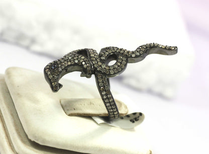 Snake Silver Pave Diamond Ring .925 Oxidized Sterling Silver Diamond Ring, Genuine handmade pave diamond Ring