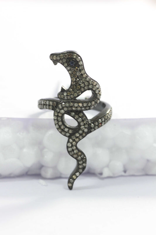 Snake Silver Pave Diamond Ring .925 Oxidized Sterling Silver Diamond Ring, Genuine handmade pave diamond Ring