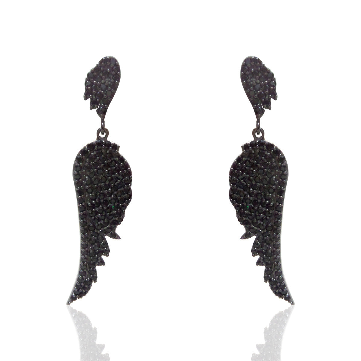 Black Spinel Feather Earrings