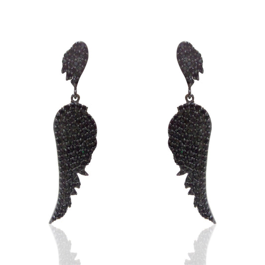 Black Spinel Feather Earrings