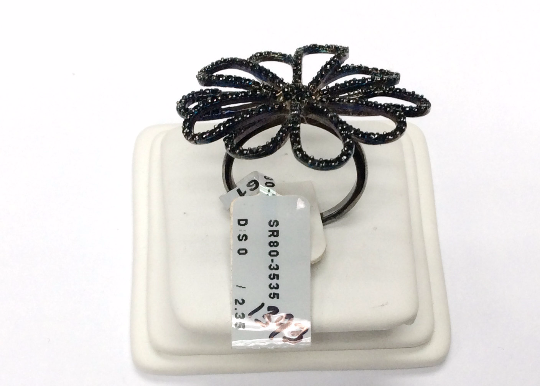 Flower Black Spinal Ring .925 Oxidized Sterling Silver Black Spinal Ring, Genuine handmade pave Black Spinal Ring Size Approx(36x34 mm)
