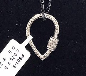 Drop Shape Pave Diamond Screw lock , Double Sided Diamonds Carabiner Screw Lock Silver Sterling 925 Standard Oxidization