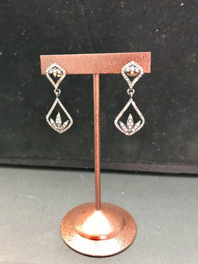 Diamond  Art Deco Triangle with Leaves Diamond Earring, Pave Diamond Earring,Pave Art Deco Earring, Approx 35 x 12mm