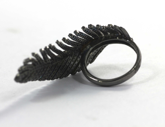 Silver Pave Diamond Ring .925 Oxidized Sterling Silver Diamond Ring, Genuine handmade pave diamond Ring.