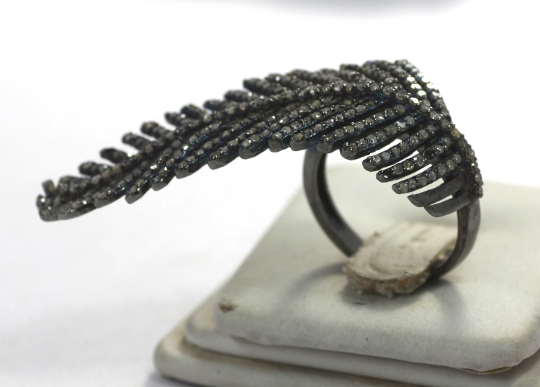 Silver Pave Diamond Ring .925 Oxidized Sterling Silver Diamond Ring, Genuine handmade pave diamond Ring.