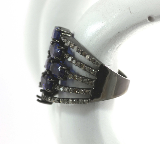Silver Pave Diamond Ring .925 Oxidized Sterling Silver Diamond Ring, Genuine handmade pave diamond Ring.