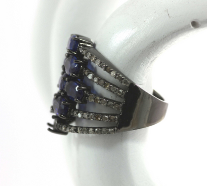 Silver Pave Diamond Ring .925 Oxidized Sterling Silver Diamond Ring, Genuine handmade pave diamond Ring.
